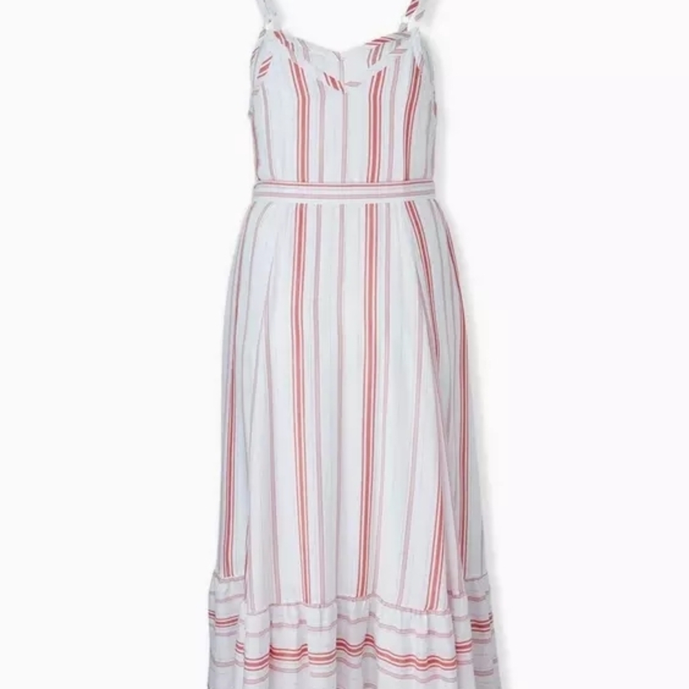 Torrid Red & White Stripe Shirred Hem Maxi Dress, Size 1x (14-16), NWT